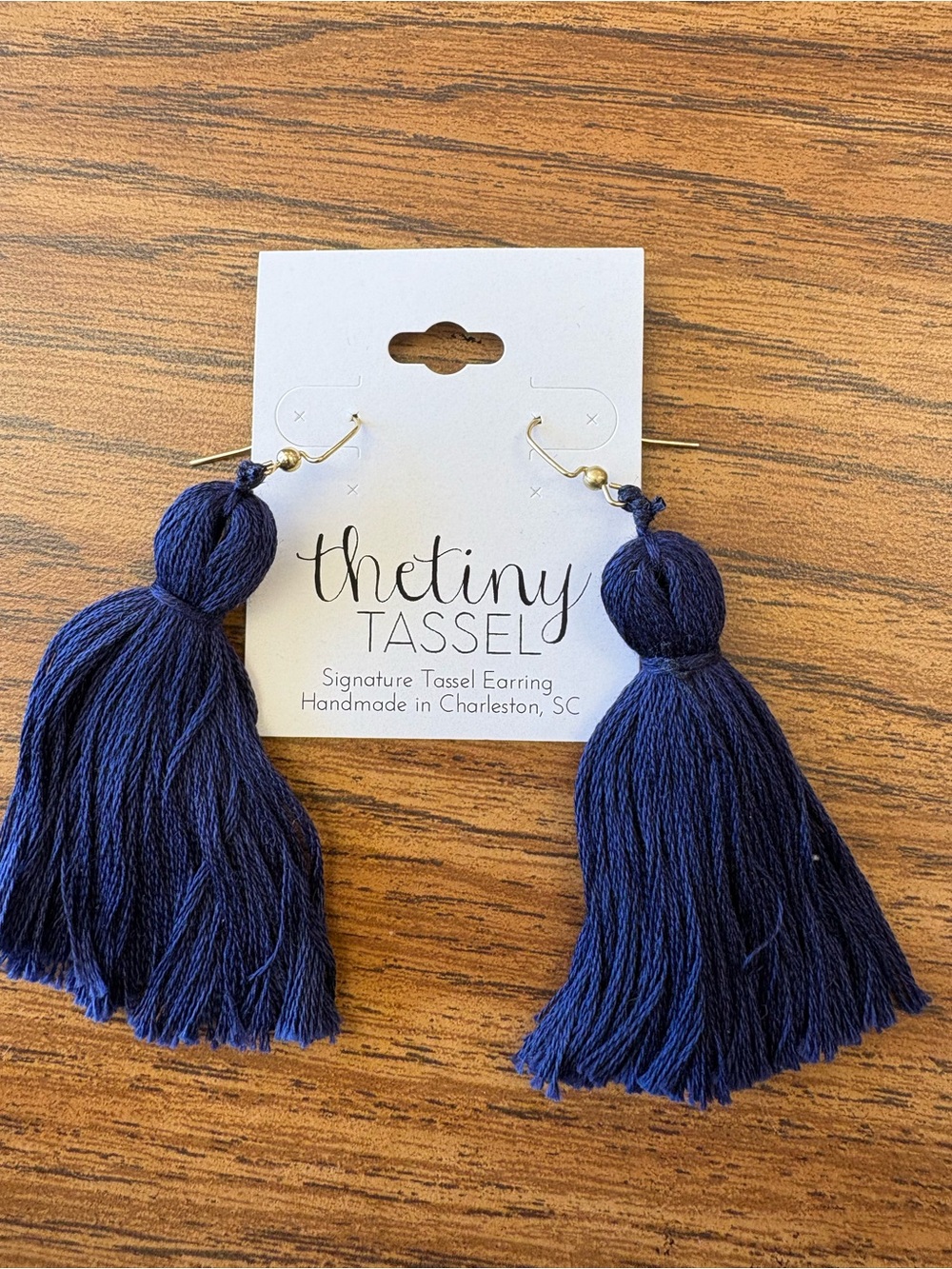 Navy Cotton Tassel Earrings - Handmade